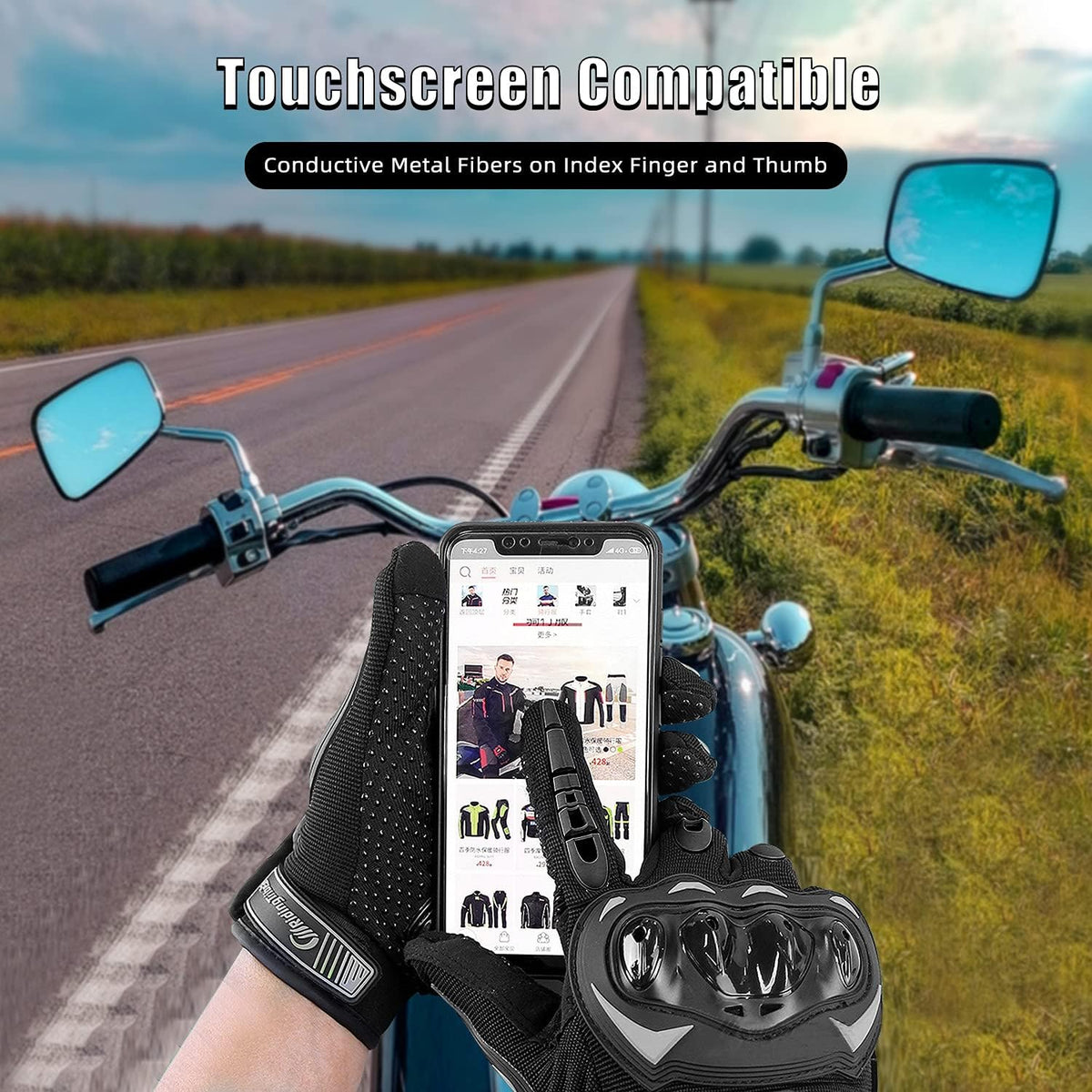 Motorcycle Gloves for Men and Women Full Finger Touchscreen Mountain Dirt Bike Gloves for Powersports BMX ATV MTB Driving Motocross Cycling Gloves(M, Black)