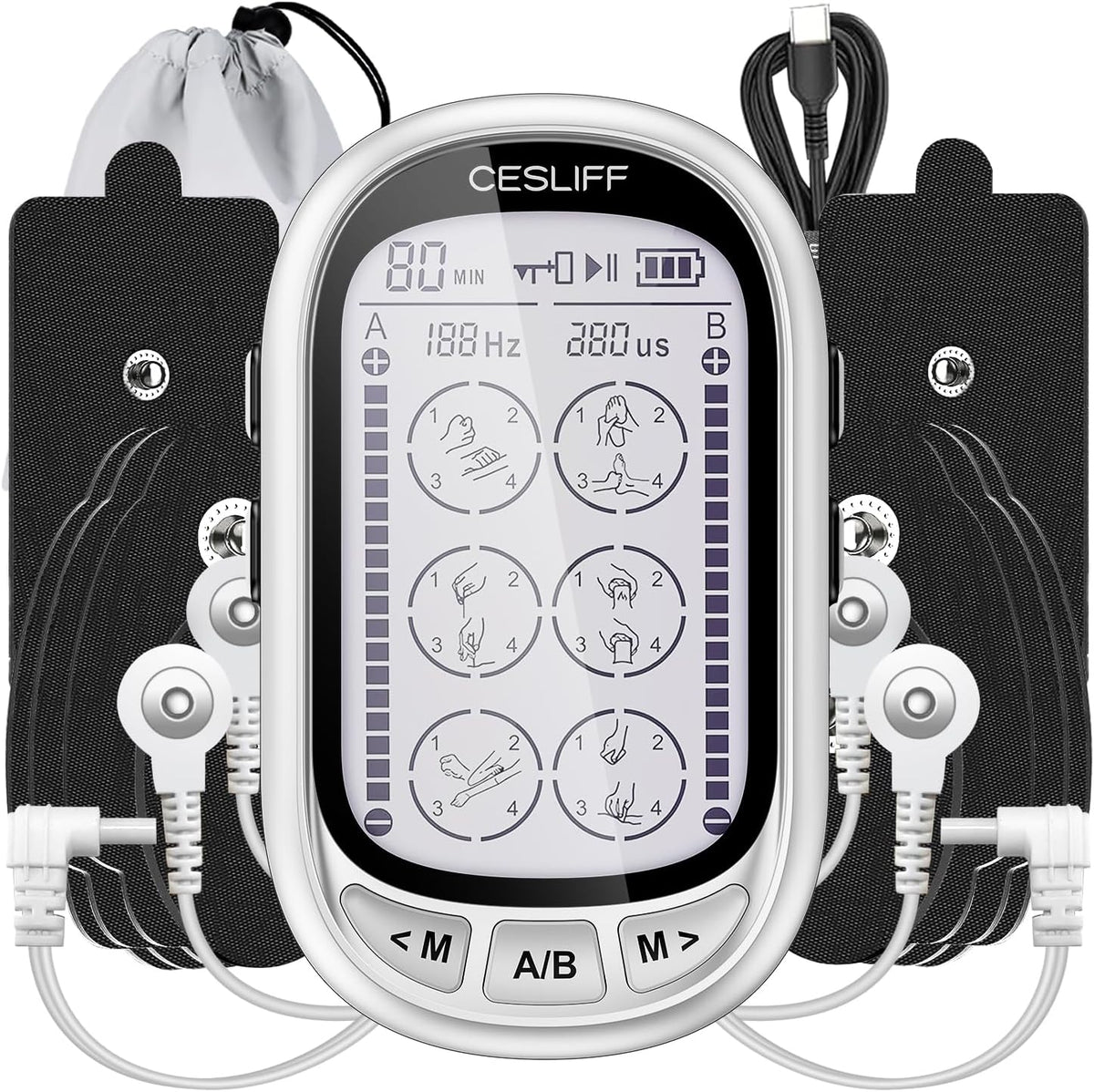 Dual Channel TENS EMS Unit Large Screen 24 Modes 36 Levels Intensity Muscle Stimulator, Rechargeable Electric Pulse Massager TENS Machine for Lower Back Neck Shoulder Pain Relief with 10 Pads