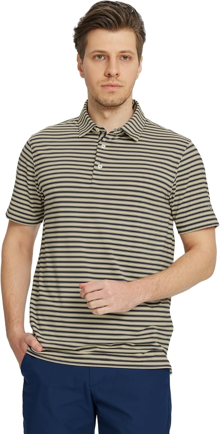M MAELREG Golf Shirts for Men Short Sleeve Dry Fit Casual Striped Performance Moisture Wicking Collared Mens Polo Shirts