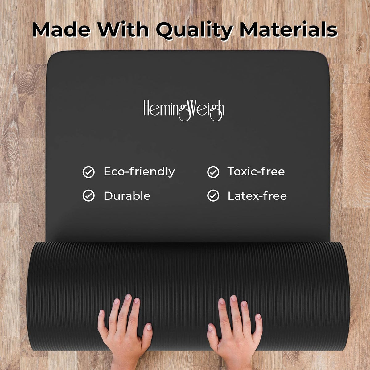 HemingWeigh 1 Inch Extra Thick Non Slip Yoga Mat - Exercise Mats for Home Workouts, Black (70"L x 23"W)