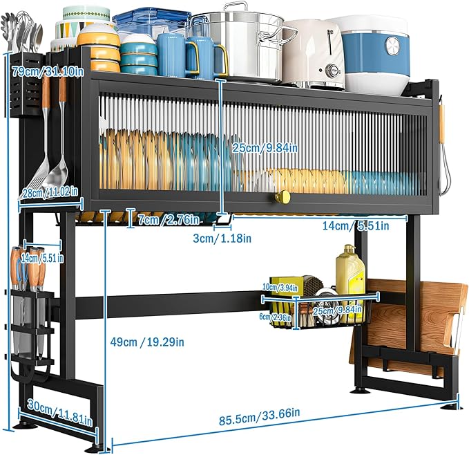 SNSLXH  2-Tier Over The Sink Dish Drying Rack, 33.66"×31.1"×11.81", Large Sink Rack for Kitchen, Saving Kitchen Space, Cover Design Holds Dishes, Bowls, and Cutlery, Kitchen Sink Shelf