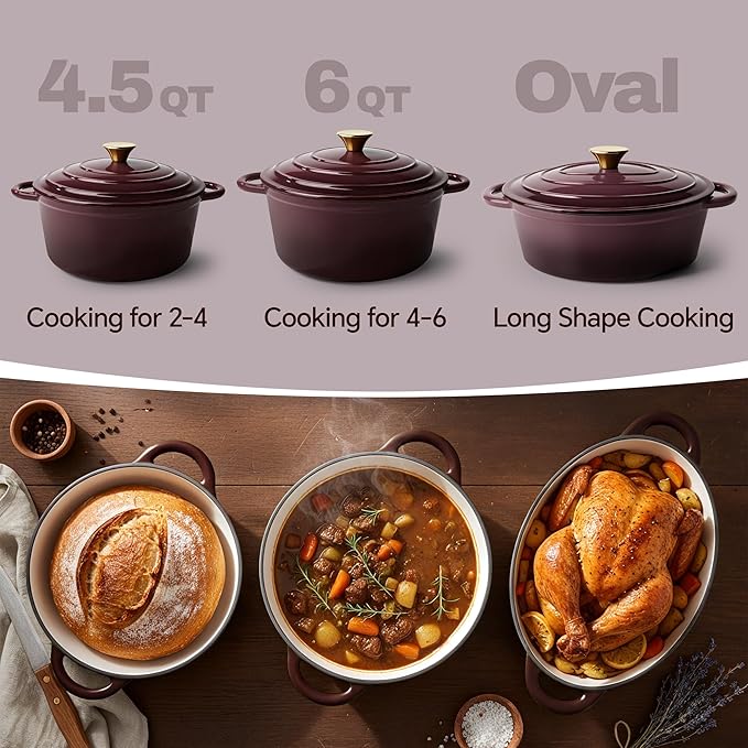 6 Quart Dutch Oven Pot with Lid, Non Stick Enameled Cast Iron Dutch Oven for Bread Baking, Heavy-Duty, Oven Safe Ceramic Cookware Up to 500°F for Baking, Braising, Stews, Roasting, Fig