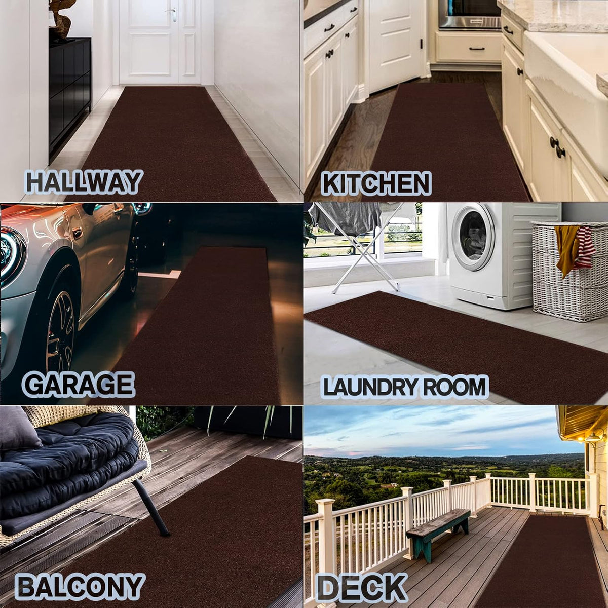 Custom Size Backed Non-Slip Area Rugs Runner, Easy Clean, Waterproof Runner Rugs for Hallway Entryway, Kitchen, Laundry, 2FT x 43FT, Brown
