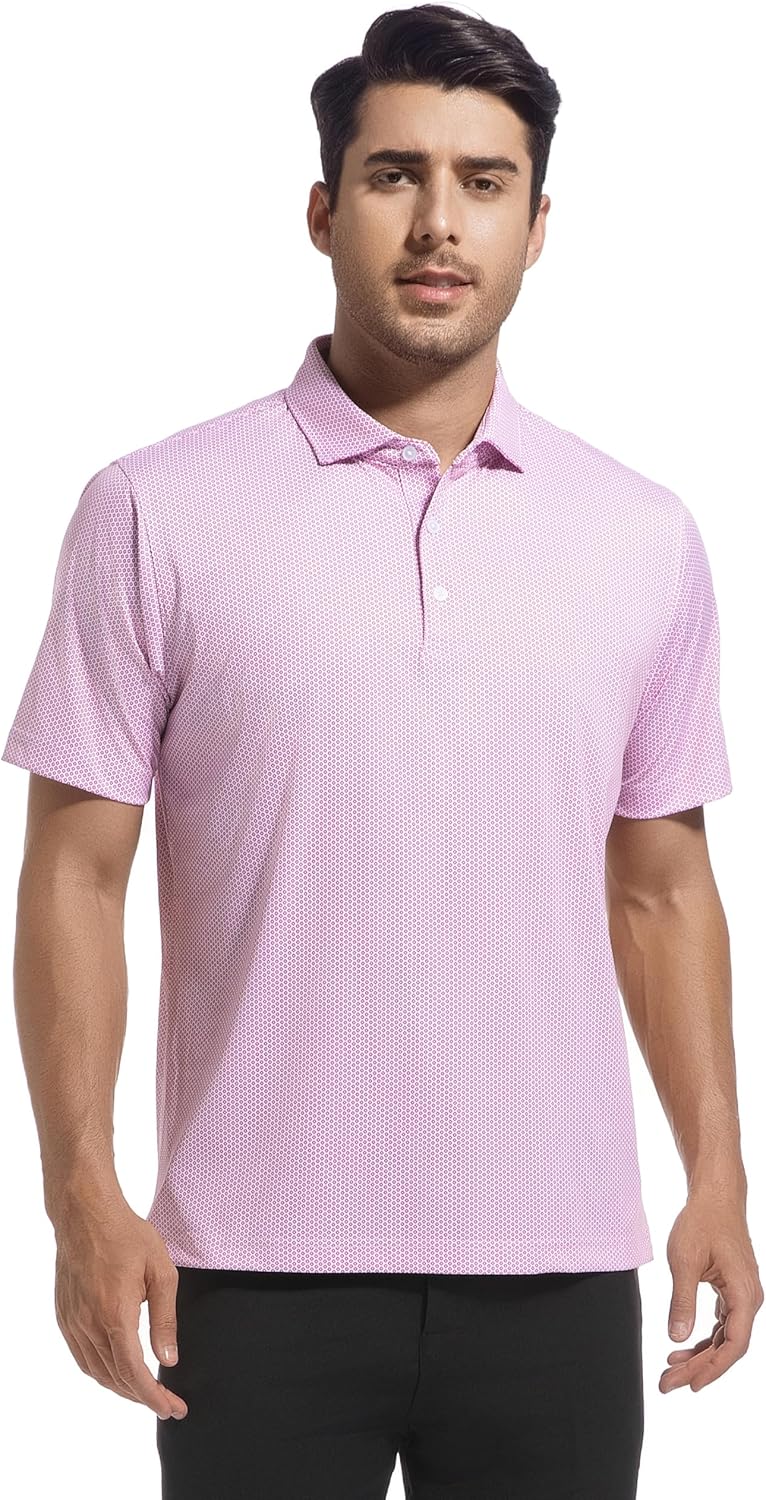 Alex Vando Mens Golf Shirt Moisture Wicking Classic Print Golf Shirts for Men