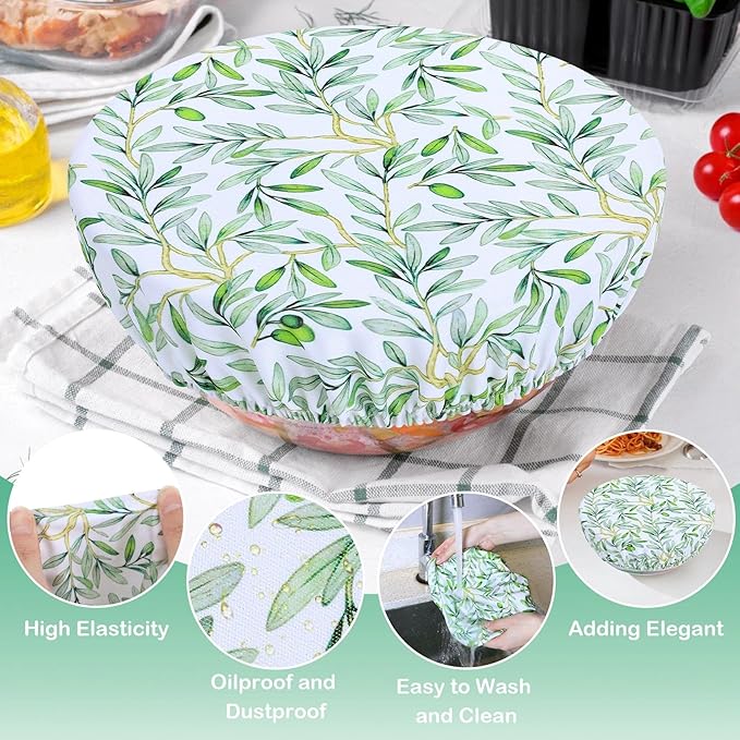 5 Pieces Bowl Covers Reusable, 5 Size Elastic Cloth Bowl Covers for Bread Proofing Stretch Food Covers Washable for Food Fruits Leftover (Rosa Chinensis)