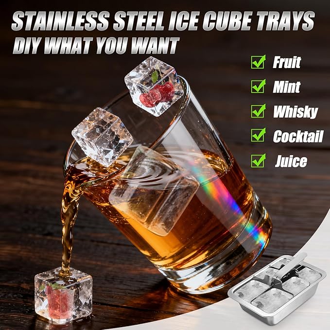 Ice Cube Trays, 3 Pack Large 6-cube Stainless Steel Ice Cube Trays with Easy Release Levers – Portable Reusable Metal Ice Maker for Family Bar - Send Goods From Local Warehouse
