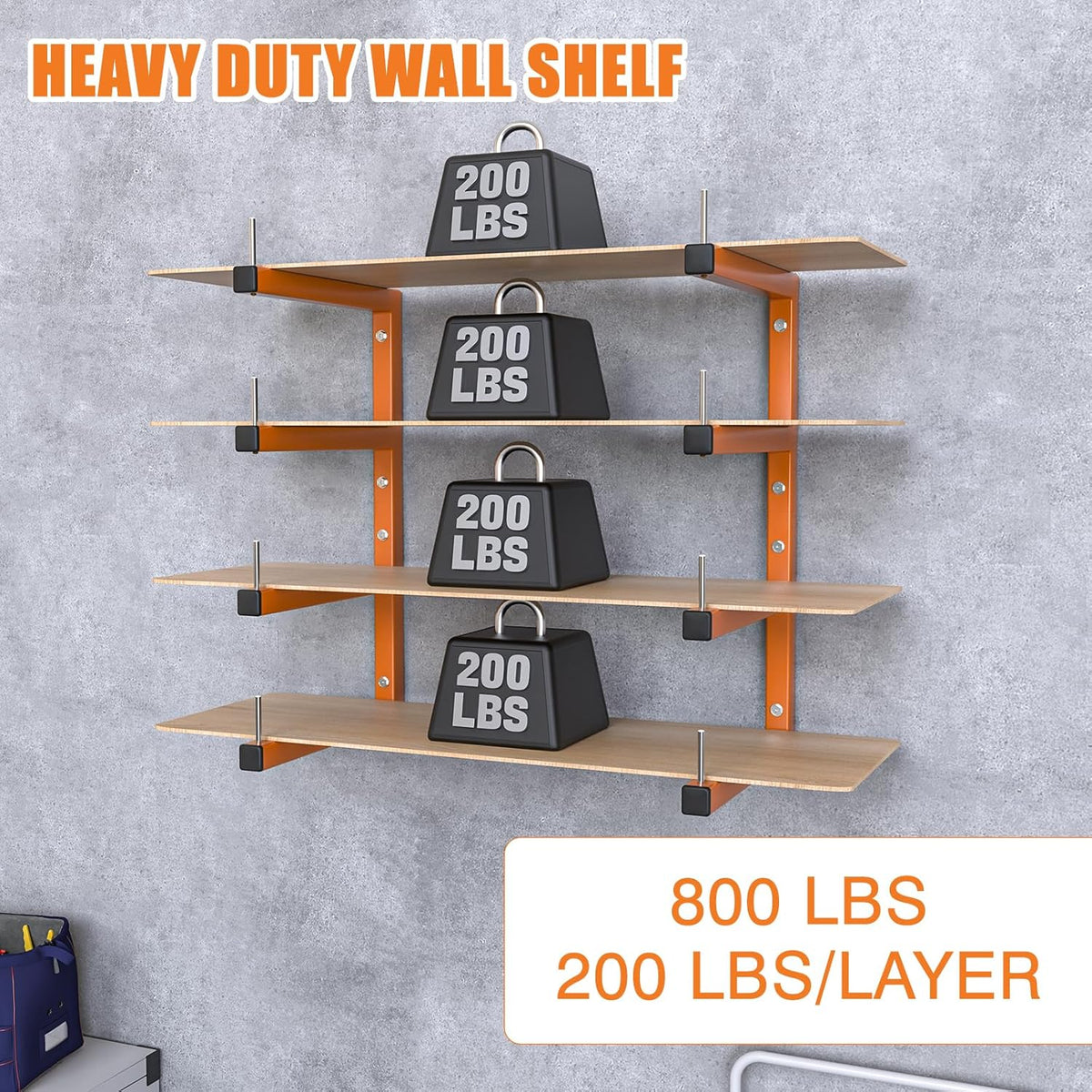 2-Pack Lumber Storage Rack, Wood Storage Racks Wall Mount, Heavy Duty Garage Wood Organizer With 4-Level System, Orange Utility Rack Organization Up 800 Lbs, Metal Lumber Shelf for Indoor and Outdoor