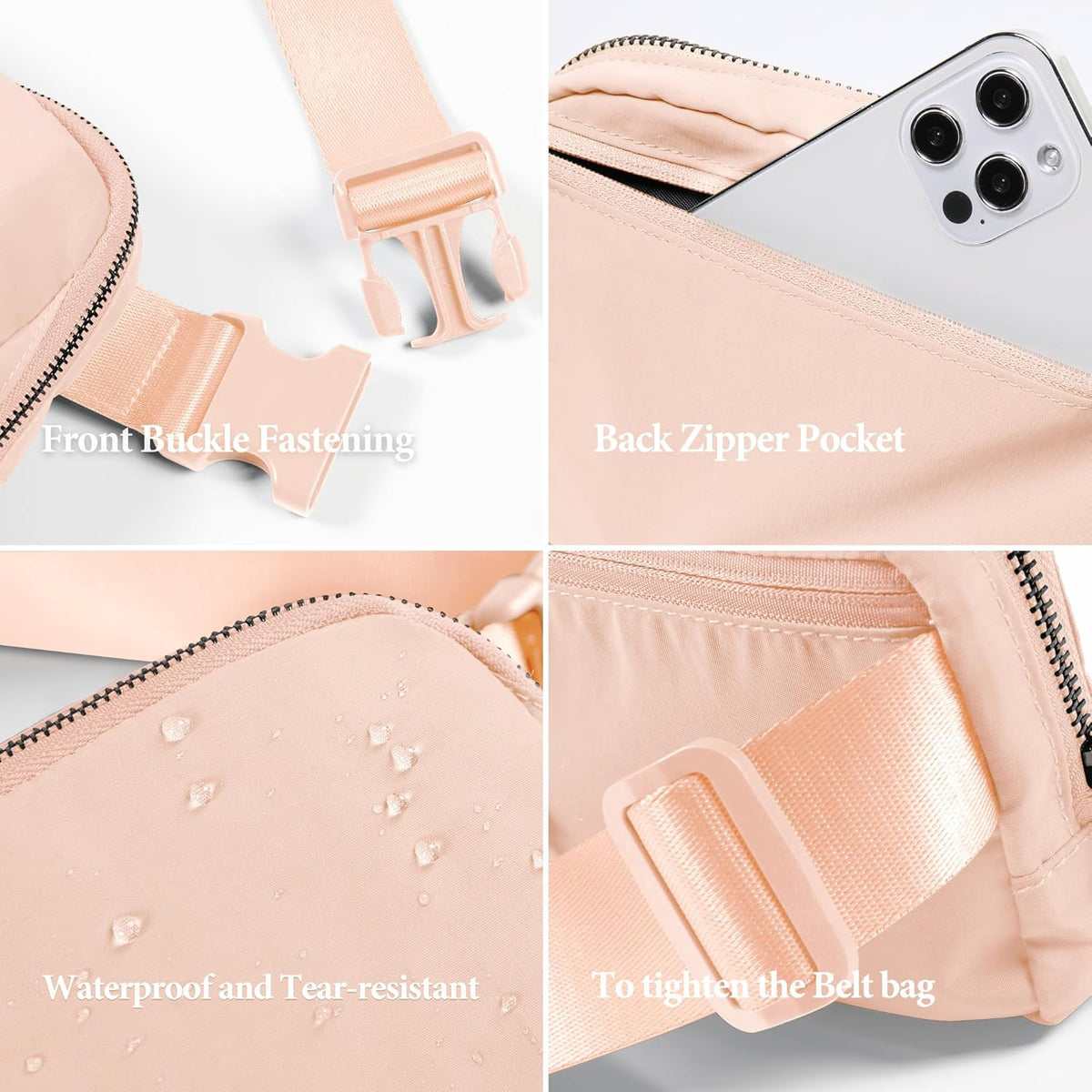 ODODOS Unisex Mini Belt Bag with Adjustable Strap Small Fanny Pack for Workout Running Traveling Hiking, Pale Coral