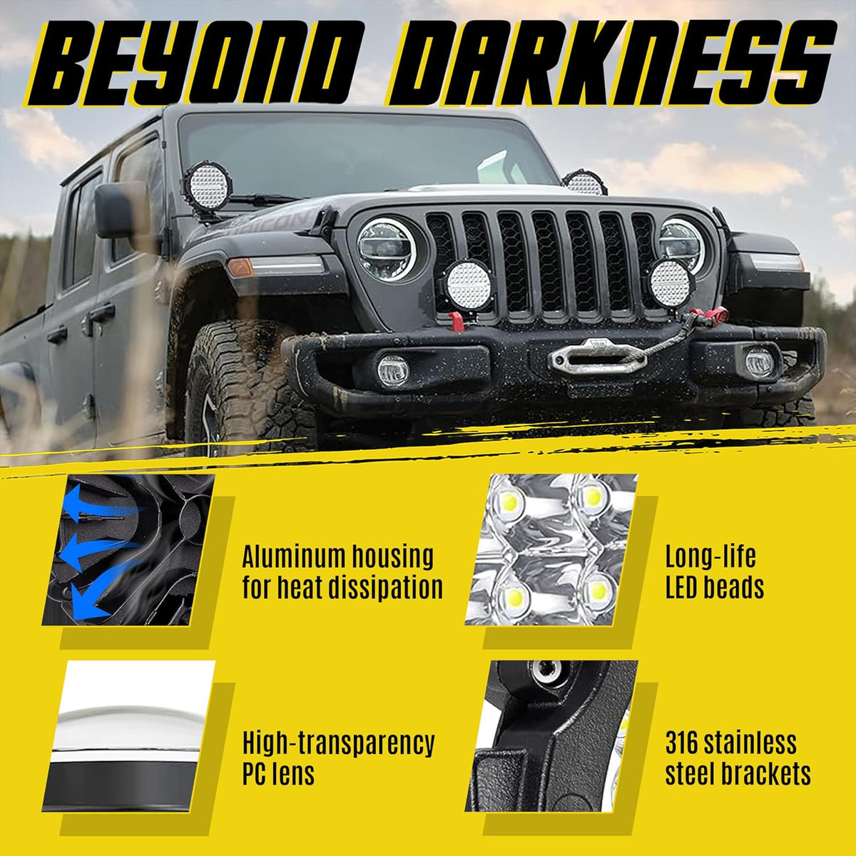 7 Inch Round LED Offroad Lights, LED Light Pods 120W 10000lm for Truck ATV UTV RV SXS Car Off Road Driving Light, Off-Roading Fog Tractors Work Lights Flood Beam, 2 Pack