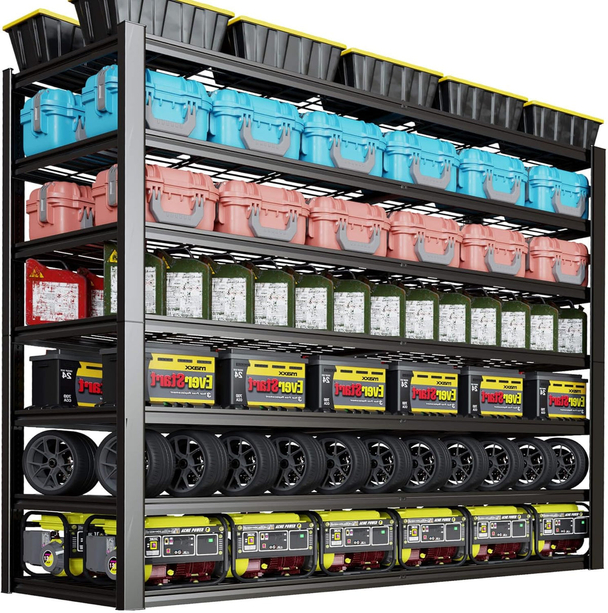 7 Tier Garage Shelving Heavy Duty,65" W Garage Shelves, 65" W x 96" H x 24" D Adjustable Storage Shelving Unit, Commercial Metal Shelves for Warehouse, Basement