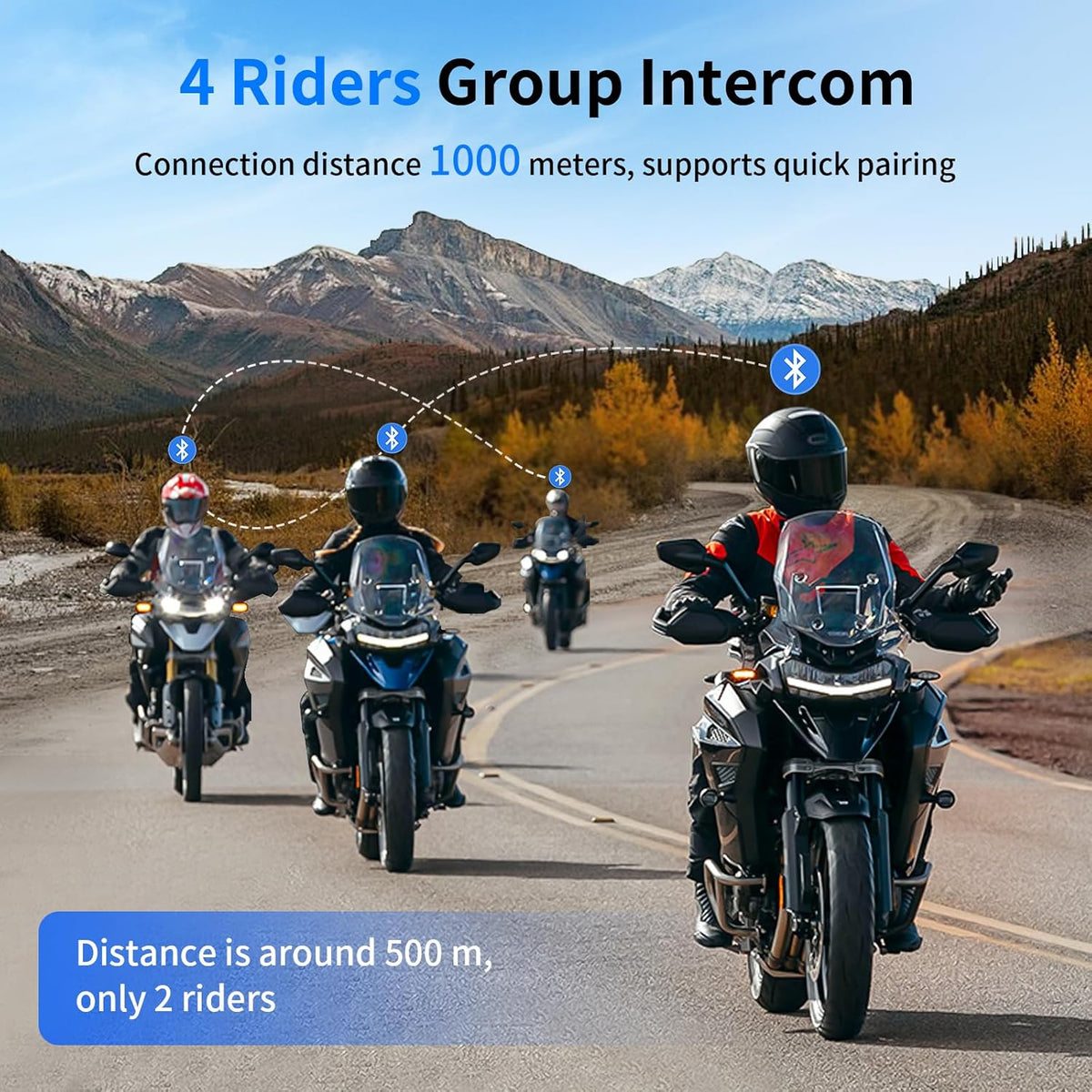 Fodsports M1-S Air Motorcycle Helmet Bluetooth, 4 Riders Motorbike Intercom Headset with Music Sharing, 1000 m Helmet Communication Systems, Quick Pairing/FM Radio/Handsfree/Stereo Music(2 Pack)