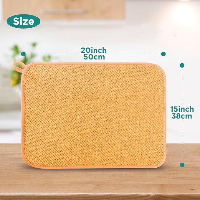 GeeRic Microfiber Dish Drying Mat, Super Absorbent Kitchen Dish Drying Pad for Mother's Day, Reversible Gift Mats for Countertop, 12*16 inch Yellow-Orange