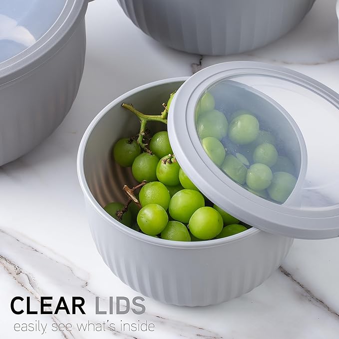COOK WITH COLOR Prep Bowls with Lids- Wide and Deep Nesting Plastic Small Mixing Bowl Set with Lids, 12 Piece Set - Deep Bowls, Gray