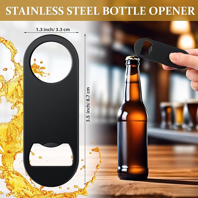 Remerry Bottle Openers Stainless Steel Flat Bottle Opener Bulk 3.4 x 1.3 Inches Bartender Beer Key Soda Can Mini Speed for Kitchen, Bar or Restaurant(Black,150 Pcs)