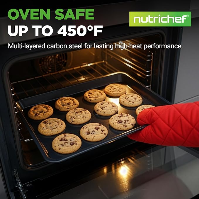 NutriChef 2-Piece Baking Sheet Non Stick - Premium Carbon Steel Cookie Sheets for Baking - Large and Medium Baking Trays for Oven - Blue Diamond