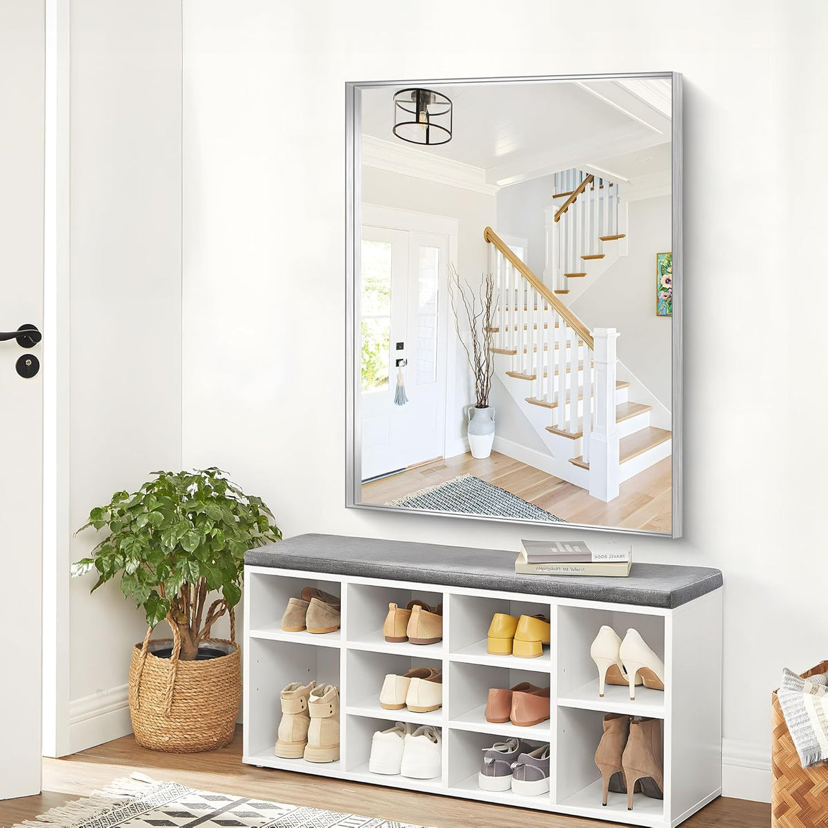 Silver Bathroom Mirror, 36x48 Inch Rectangular Deep Frame Mirror, Large Wall Mounted Bathroom Vanity Mirror Over Sink for Bedroom,Restroom, Living Room, Hangs Vertically or Horizontally