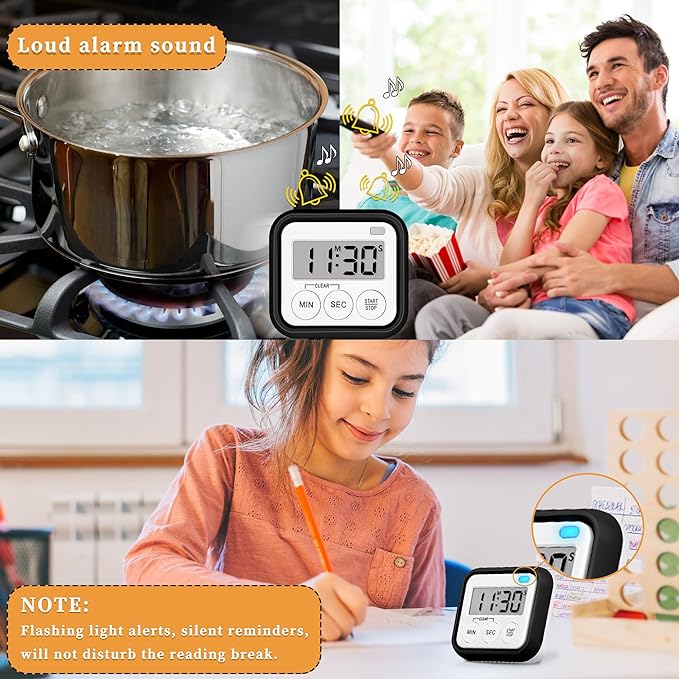 Timer, Kitchen Timers for Cooking Classroom Timer for Kids Teachers Magnetic Digital Timers 4 Pack, Black
