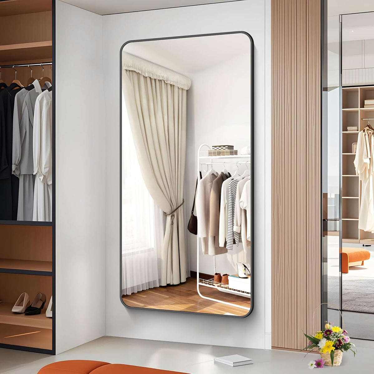 72x36 inch Large Bathroom Mirror,Black Rectangle Mirror,Wall Mounted Bathroom Frame Vanity Mirror with Round Corner for Bedroom Living Room,Entryway Hangs Horizontal or Vertical