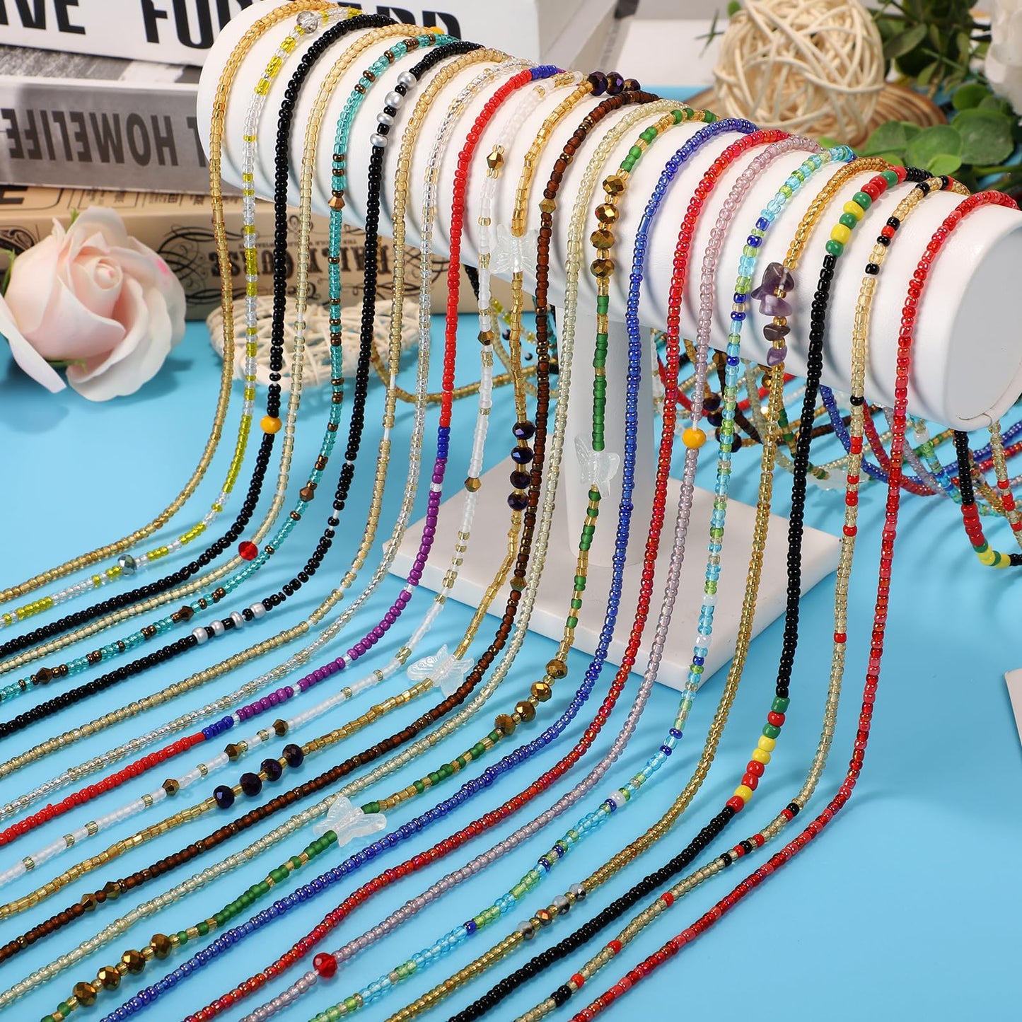 Teniinet 1PCS 50” Handmade African Waist Beads for Women Non-Stretching,Waist Jewelry Body Accessories for Women(Tie-on)