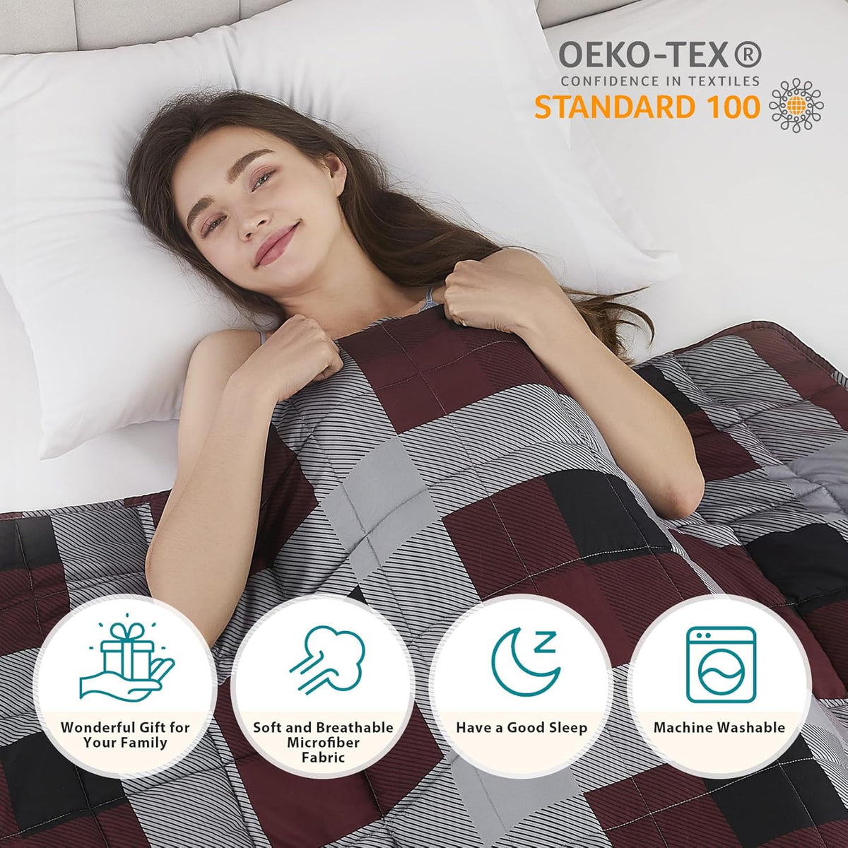 L'AGRATY Weighted Blanket - 60"x80" 17lbs Cooling Breathable Heavy Blanket Microfiber Material with Glass Beads for Adult All-Season Summer Fall Winter Soft Thick Comfort
