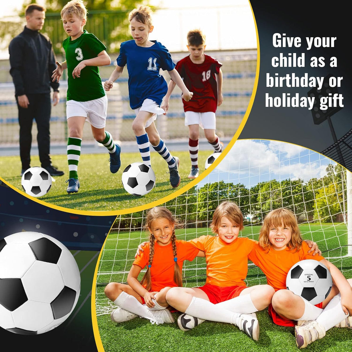 Jerify 4 Pcs Sport Balls Set Official Size Athletic Balls Include Soccer, Football, Basketball, Volleyball for Indoor Outdoor Game Teens Youth Adult Operation Christmas Ball Gifts