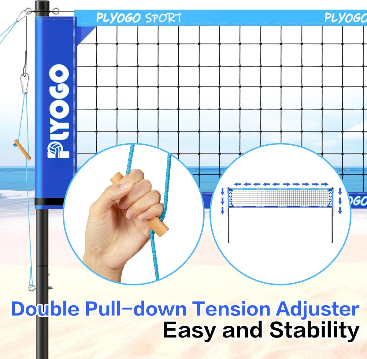 Volleyball Net for Backyard, Professional Portable Outdoor Heavy Duty Volleyball Net Set with Adjustable Aluminum Poles, Anti-Sag Design, Double Tension Adjuster for Beach, Grass |1680D Bag