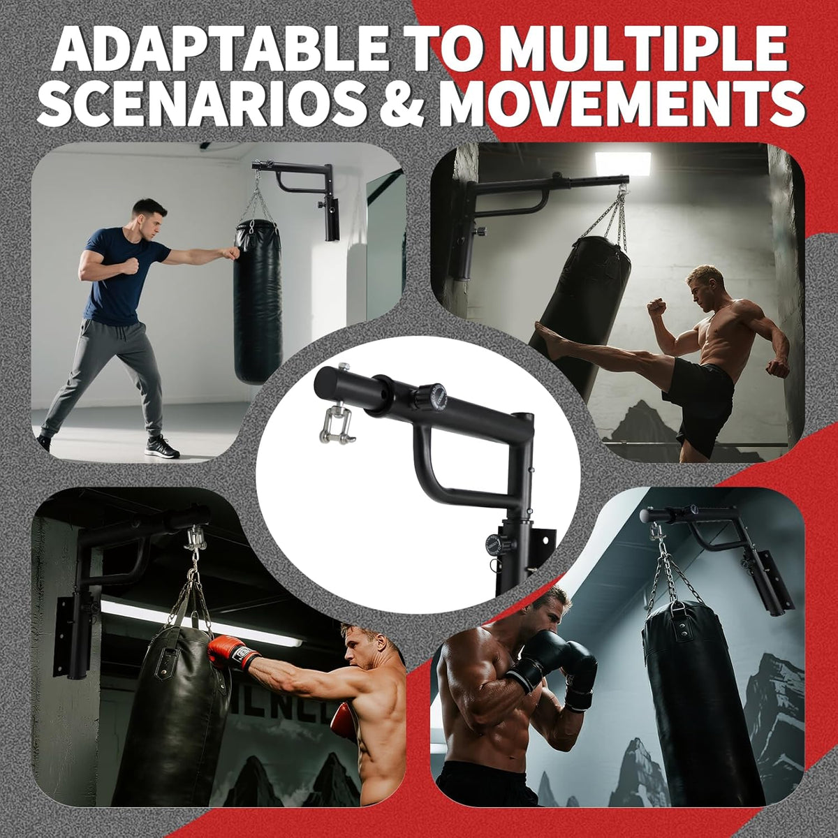 Heavy Bag Hanger Wall Mount Punching Boxing Bag Bracket -Round Tube,Heavy Duty Adjustable Length & Height for Boxing, Taekwondo, Muay Thai Bags,for Home Gym Installation