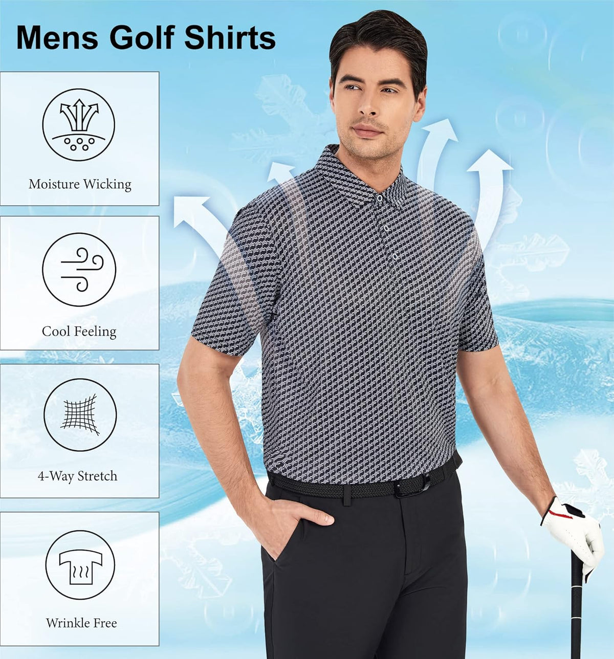 WARHORSEE Golf Polo Shirts for Men Short Sleeve Wrinkle Free 4 Way Stretch Moisture Wicking Performance Collared Tshirts