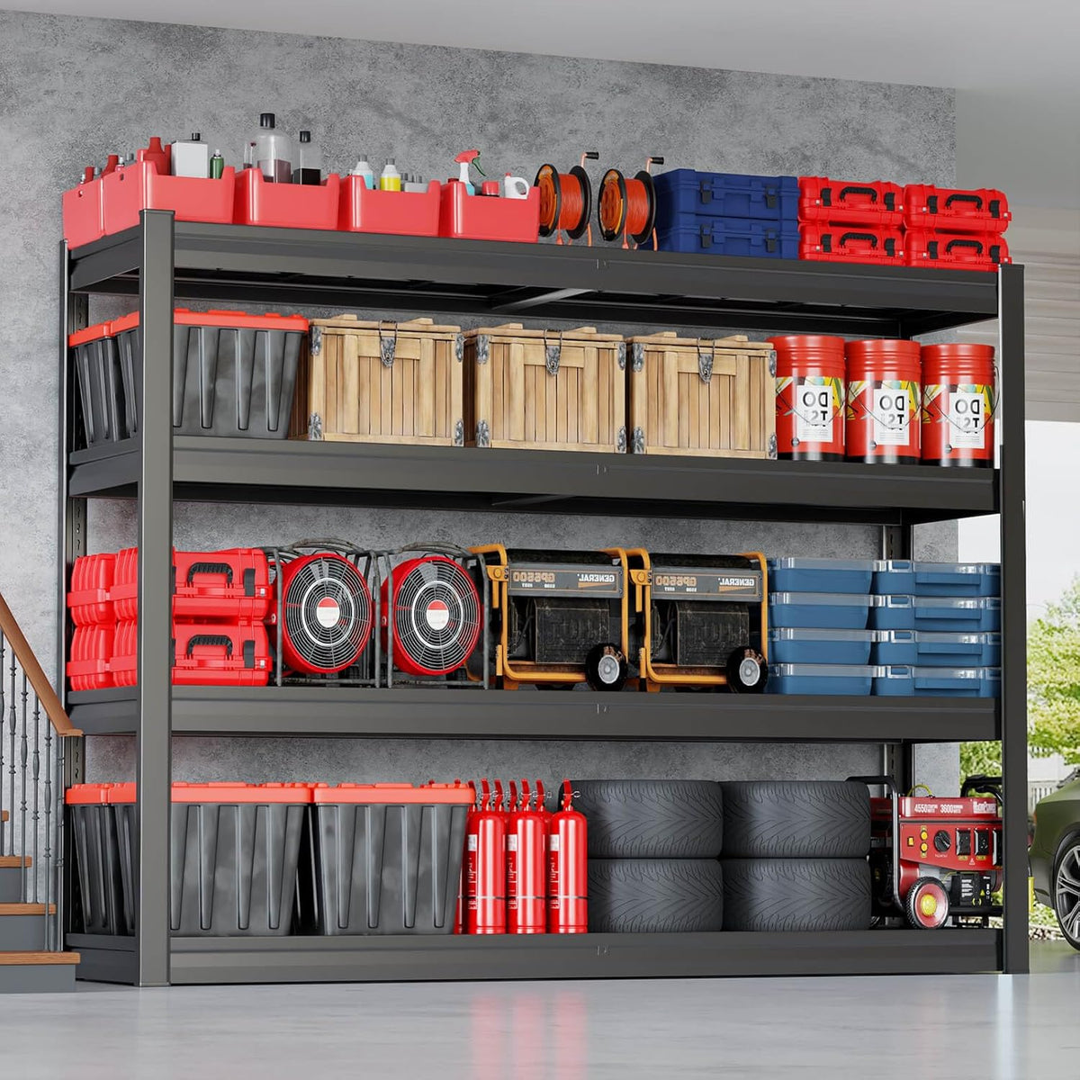 67" Wide Garage Shelving Unit, 67" W x 24" D x 68" H, Heavy Duty Garage Storage Shelves,3500 LBS Capacity, Industrial Adjustable Shelves for Basement Warehouse
