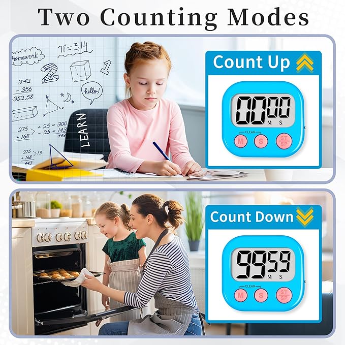 ZILLEEN 6 Pack Kitchen Timers for Cooking Digital Classroom Timers for Kids Teachers Blue Green Purple