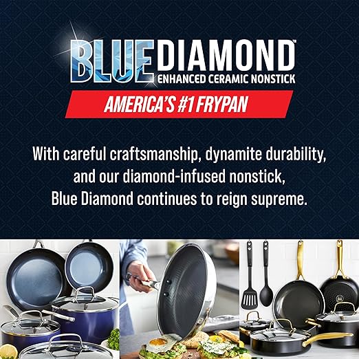 Blue Diamond Hybrid Nonstick Stainless Steel 2QT Saucepan with Glass Lid, PFAS-Free Ceramic Diamond Bond Pot, Dishwasher Safe, Stay-Cool Handle, Induction Ready, Compatible with All Cooktops