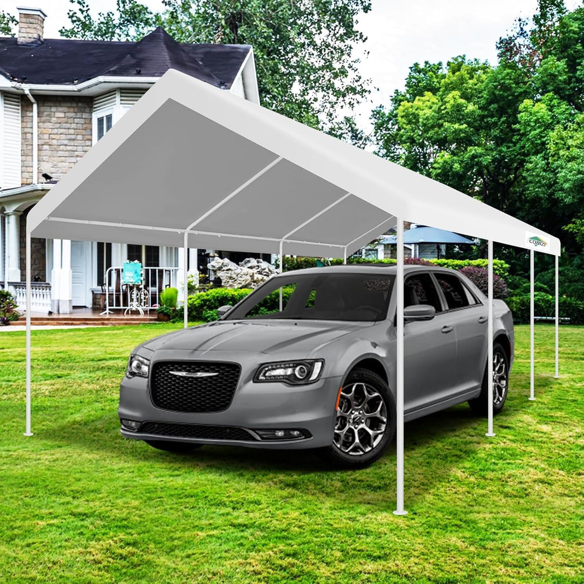 COBIZI 12x20ft Carport Heavy Duty, Portable Car Garage Outdoor Party Tent with Built-in Sandbags, Waterproof Car Canopy for Truck, Boat, SUV with All-Season Tarp, White
