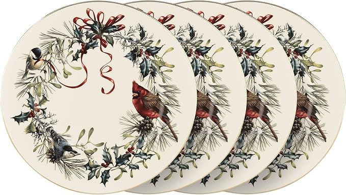 Lenox 897091 Winter Greetings Dinnerware Dinner Plates, Set of 4, Red & Green, Christmas, Holiday Hosting, Service For 4