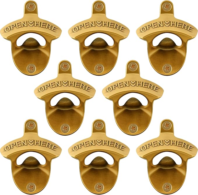 8 Packs Bulk Beer Opener Wall Mounted Vintage Gold Bottle Cap Opener for Gargae Kitchen Bar