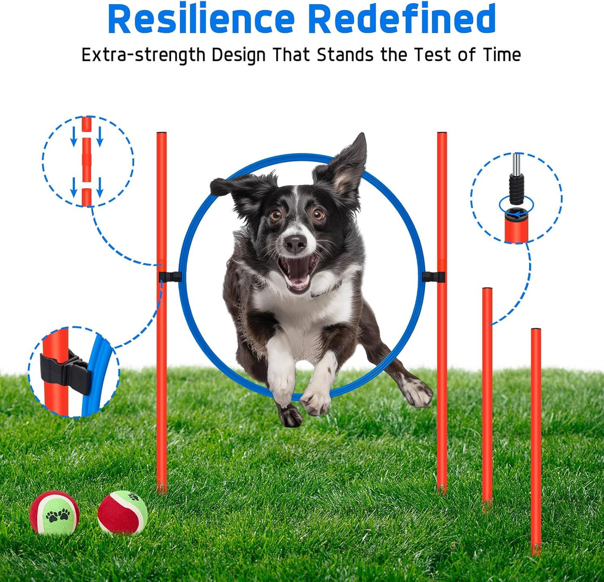 Polar Aurora Dog Agility Equipment, Dog Obstacle Courses Backyard - Pet Outdoor Games w/Adjustable High Jump, Agility Weave Poles, Tunnel, Jumping Ring, Pause Box, 2 Balls,Whistle and Carrying Bag