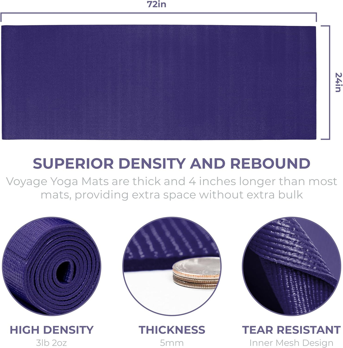 Sunshine Yoga Voyage Yoga Mat, 6 Pack, 72" x 24" Professional Studio and Gym Bulk Yoga Mats, 5mm Thick, Durable, Anti-Tear, Non Slip Fitness and Exercise Mats