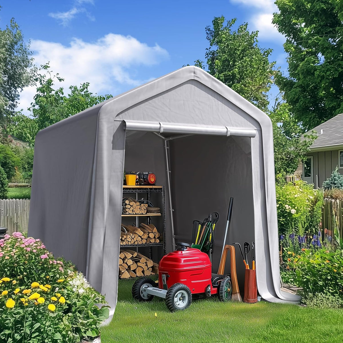 Quictent Heavy Duty 6x8FT Carport Shelter with Roll-Up Mesh Windows & Reinforced Frame, Portable Garage Canopy for Motorcycle Storage, Outdoor Equipment, Patio Furniture Cover - Silver Gray