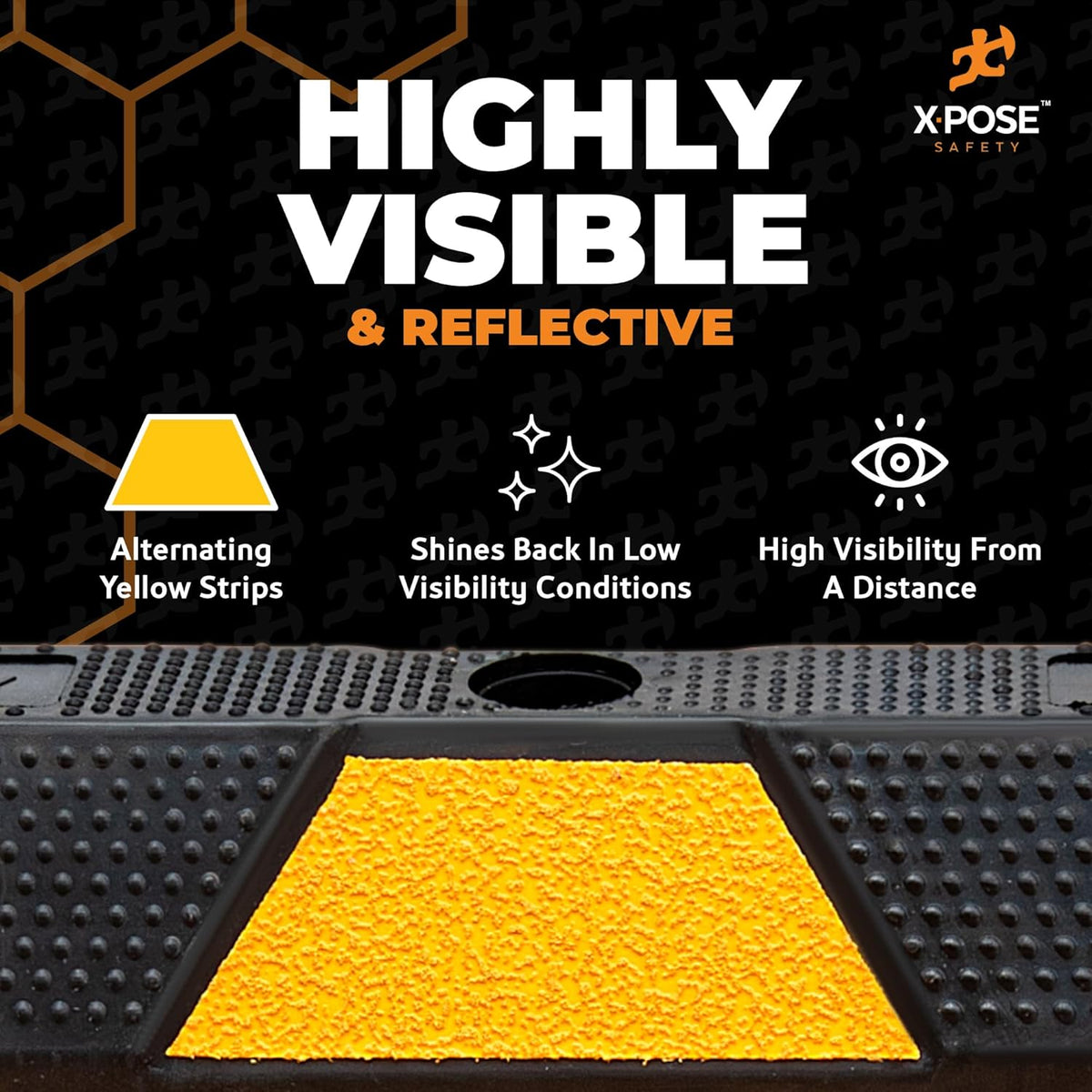 Xpose Safety 72" Heavy Duty Rubber Parking Stopper – 1 Pack Wheel Blocks for Garage, Driveway, or Ramp – Car Bumper Stop with Yellow Reflective Strips – Removable Floor Mount