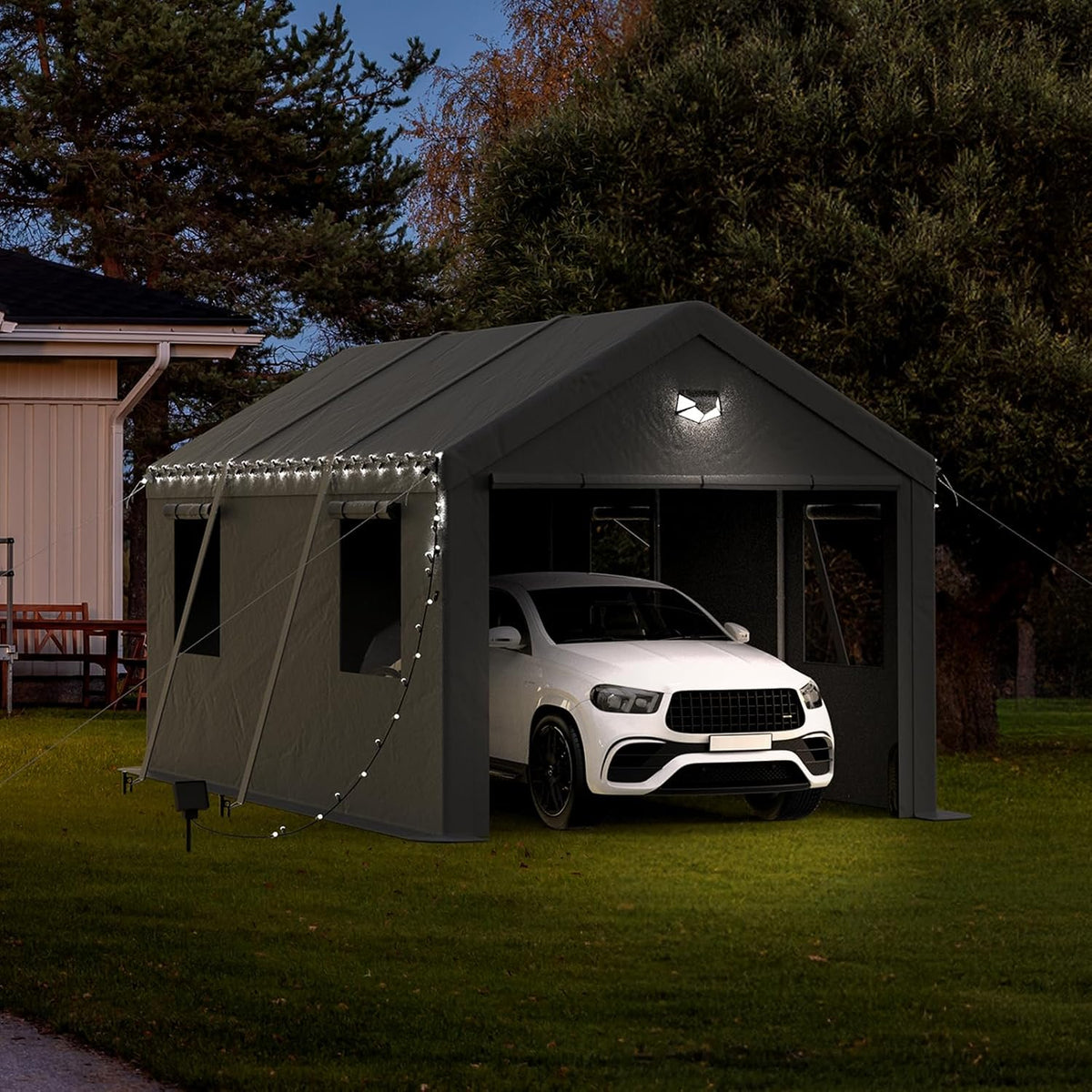 10x20 Carport, Heavy Duty Carport Canopy Garage with Removable Sidewalls and Drive Through Roll Up Zipper Doors, Grey