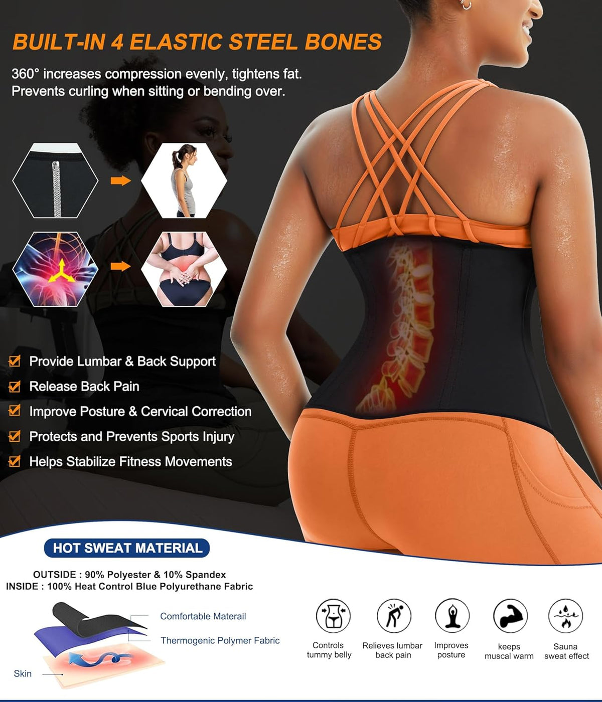 TrainingGirl Waist Trainer for Women Lower Belly Waist Trimmer Corset Tummy Wrap Workout Sweat Belt Band Sports Sauna Suit