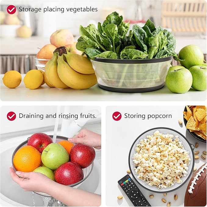 WVM Microwave Splatter Cover Vented for Food with Hook Hole, Splatter Guard & Colander Kitchen Gadget for Food, Meal Prep, Dark Grey