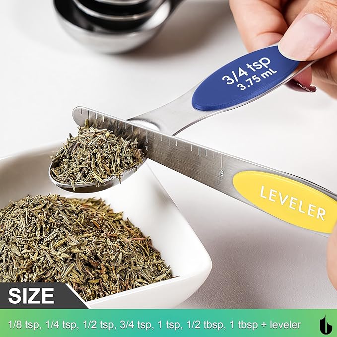 Urbanstrive Magnetic Measuring Spoons Set Stainless Steel, Dual Sided for Liquid Dry Food, Measuring Cups Spoons Set Fits in Spice Jar, Kitchen Gadgets, Cooking Utensils Set, Including Leveler, 8Color