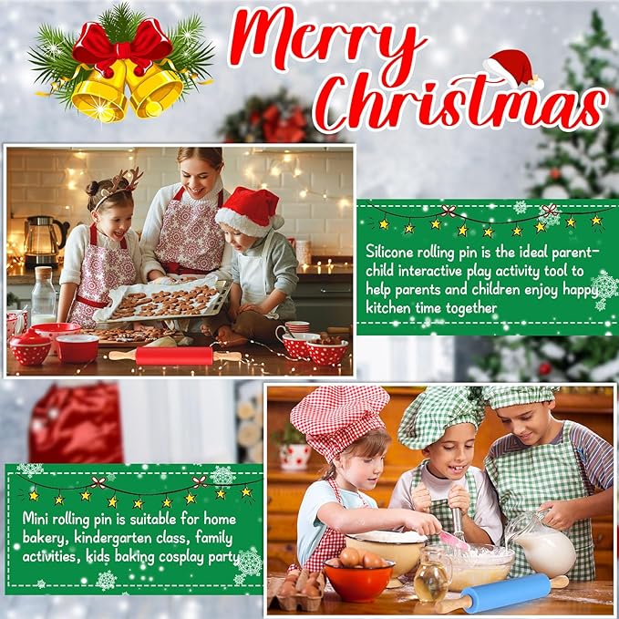 Dandat 6 Pcs Small Rolling Pin Kids 12 Inch Mini Silicone Rolling Pin for Baking Non Stick Kids Dough Roller with Wooden Handle for Kitchen Cookie Pastry Fondant Cake 6 Colors