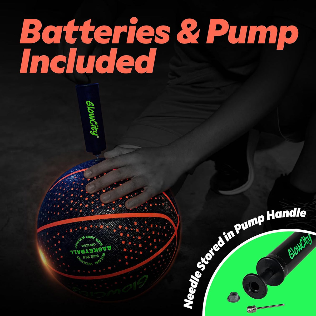 GlowCity Glow in The Dark Basketball for Teen Boy - Glowing Red Basket Ball, Light Up LED Toy for Night Ball Games - Sports Stuff & Gadgets for Kids Age 8 Years Old and Up. Great Gift for Boys & Girls