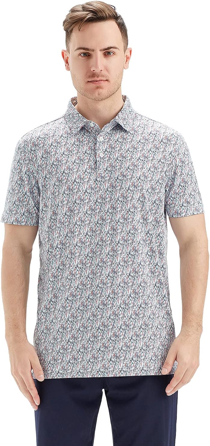 Men's Golf Polo Shirts Short Sleeve Striped Performance Moisture Wicking Dry Fit Golf Shirts for Men