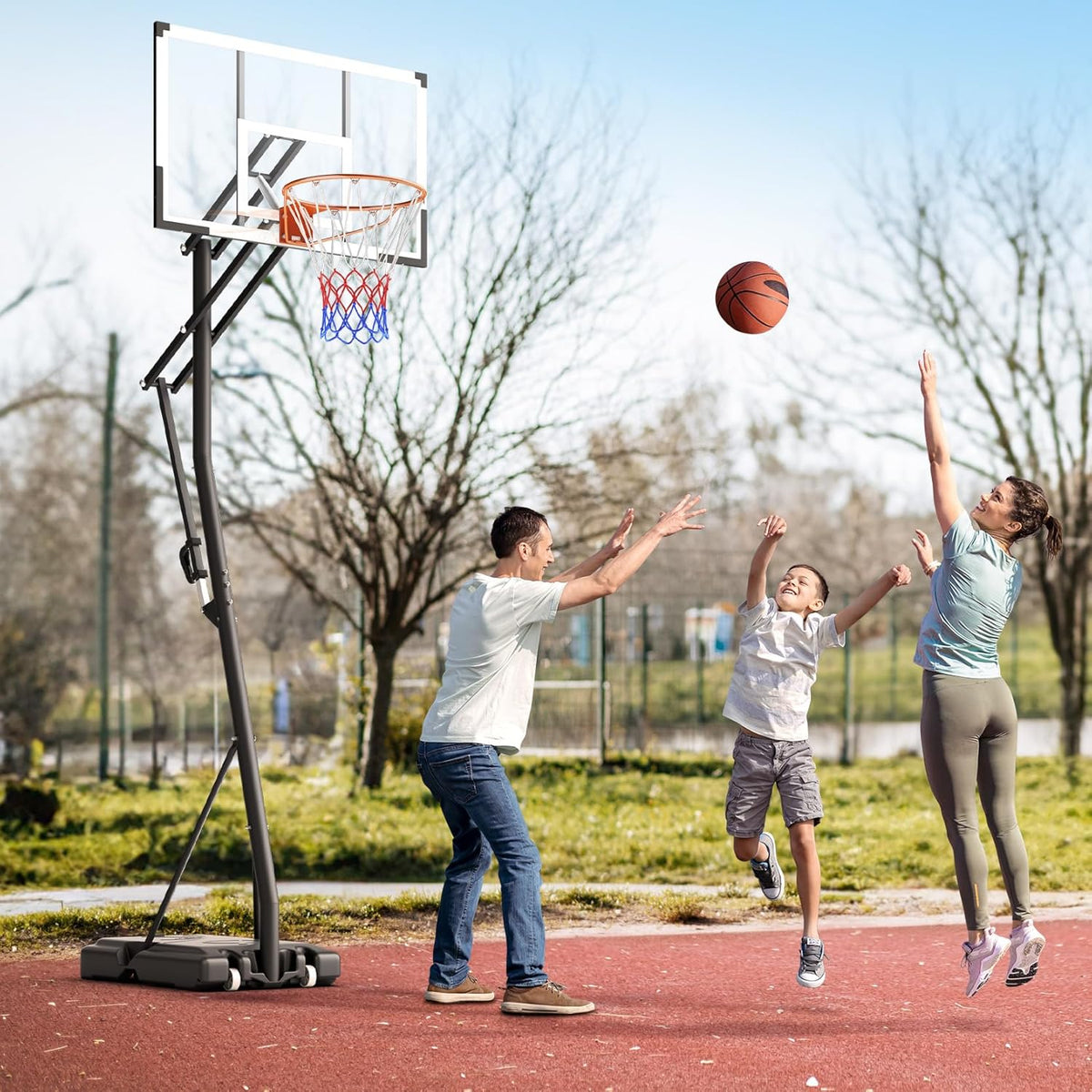 10FT Basketball Hoop Adjustable Easily, Portable Hoops & Goals Outdoor Basketball Goal System with PC Backboard and Wheels for Teens Youth Adults