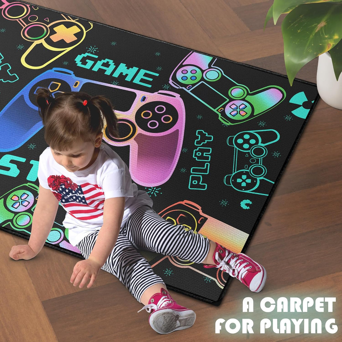 Play Gaming Rug for Bedroom Gamer Mat Gamepad for Boys Room 2x3 for Playroom Decor Washable
