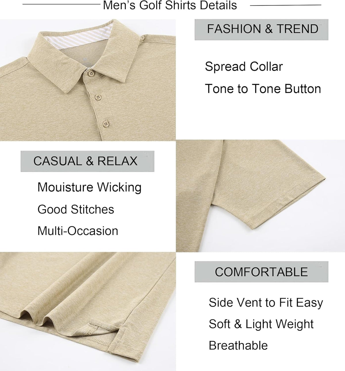 Alex Vando Mens Golf Shirt Moisture Wicking Quick-Dry Short Sleeve Casual Polo Shirts for Men