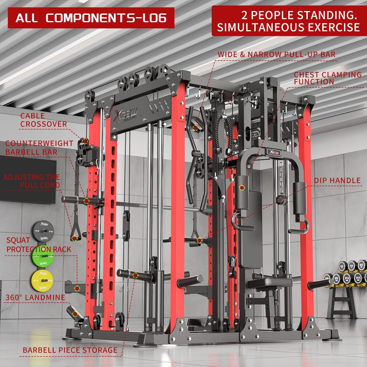 Power Cage,1600lbs Multi-Function Power Rack with Adjustable Cable Crossover System and More Training Attachment, Weight Cage for Home Gym