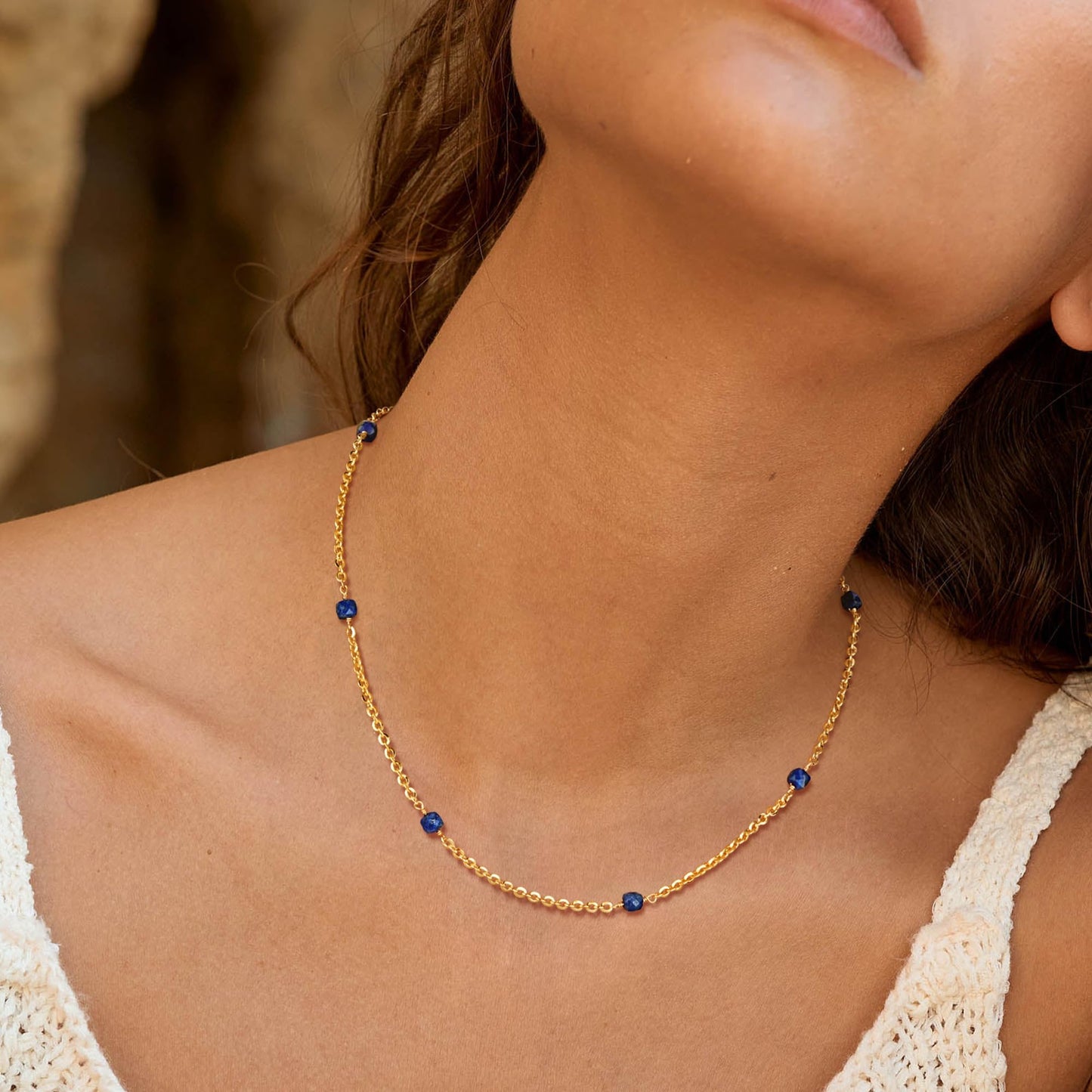 LOLAR RAY Lapis Lazuli Jewelry for Women - 14K Gold Plated Round Beaded Choker Summer Beach Boho Choker Bead Gift